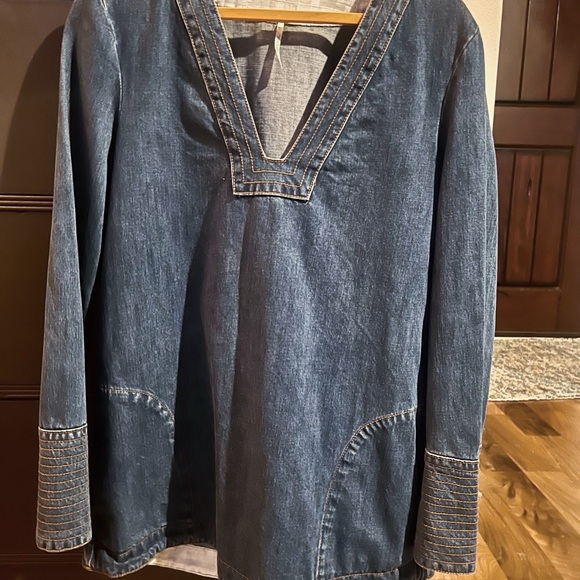 Free People Tops - Free People Denim Bell Sleeve V-Neck Tunic Top